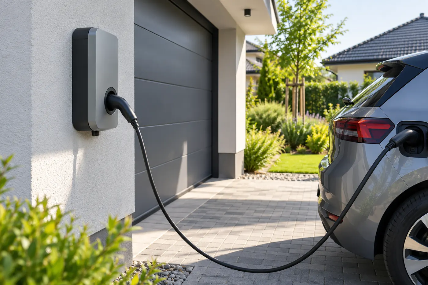AI visualisation: electric vehicle charger beside a garage