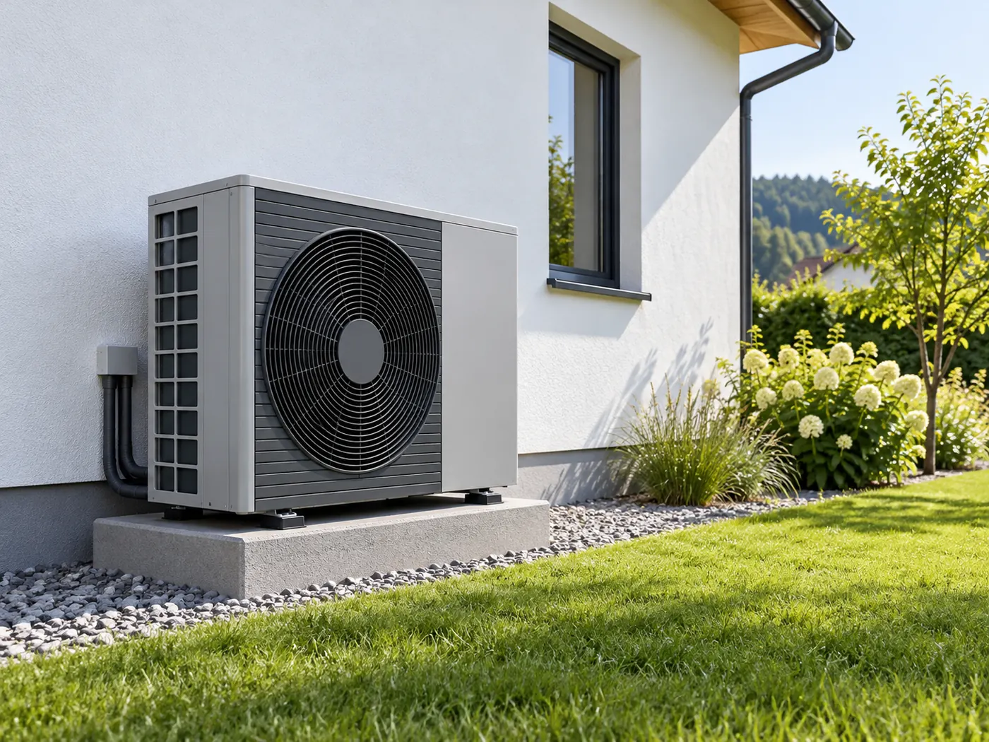 AI visualisation: outdoor heat pump unit beside a house